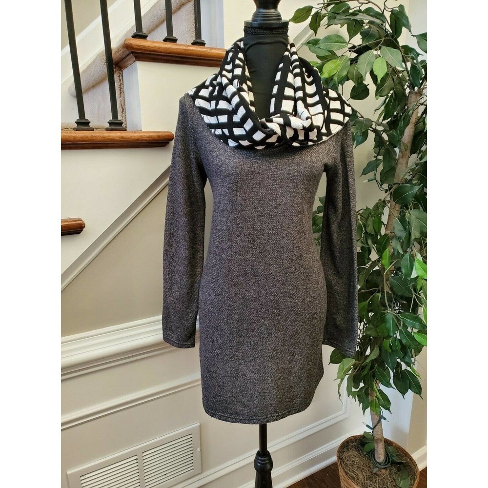 Mon Ami Women's Gray Polyester Long Sleeve Cowl Neck Knee Length Dress Size M